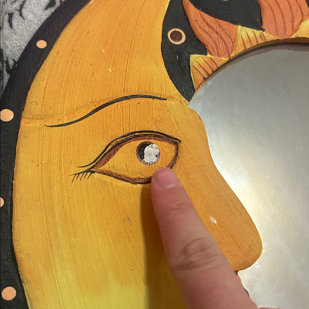 90’s Celestial Sun and Moon Wall Wooden Vintage Mirror Decor - Black and Orange - Picture 4 of 6